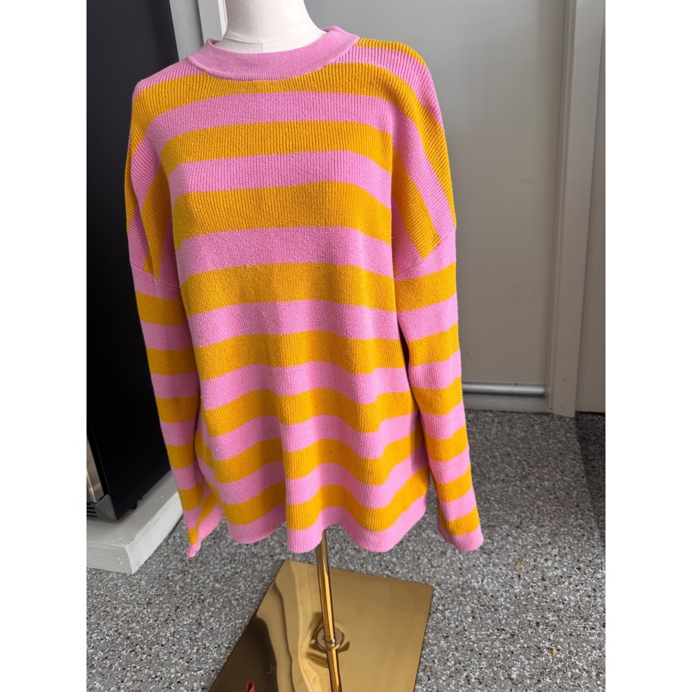 Coco & Shay Pink Mustard Yellow Striped Knit Sweater XL AS0220J-SET Relaxed Fit
